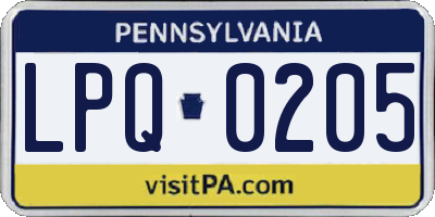PA license plate LPQ0205