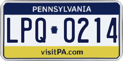 PA license plate LPQ0214
