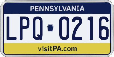 PA license plate LPQ0216