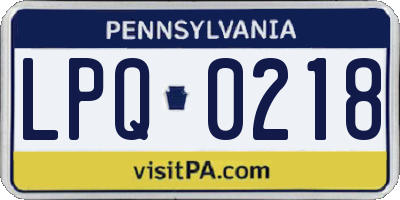 PA license plate LPQ0218