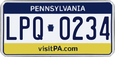 PA license plate LPQ0234