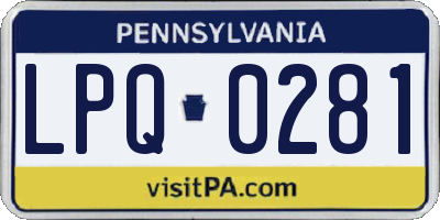 PA license plate LPQ0281