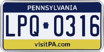 PA license plate LPQ0316