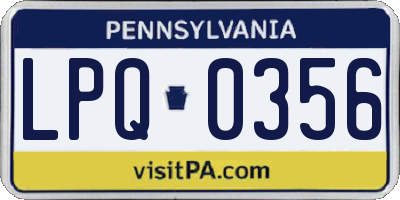 PA license plate LPQ0356