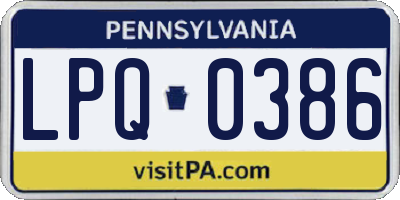 PA license plate LPQ0386