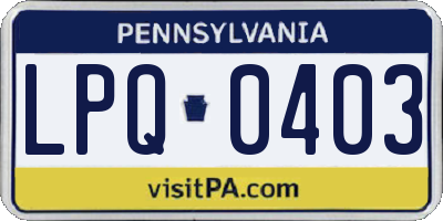 PA license plate LPQ0403