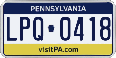 PA license plate LPQ0418