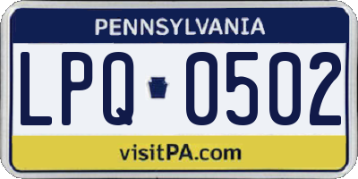 PA license plate LPQ0502