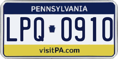 PA license plate LPQ0910