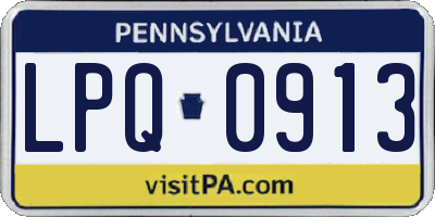 PA license plate LPQ0913