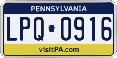 PA license plate LPQ0916