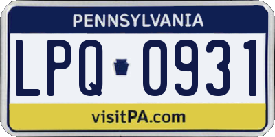 PA license plate LPQ0931