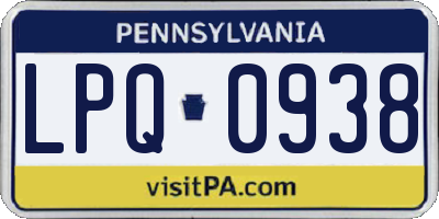 PA license plate LPQ0938