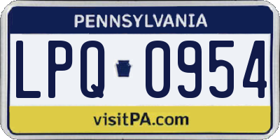 PA license plate LPQ0954