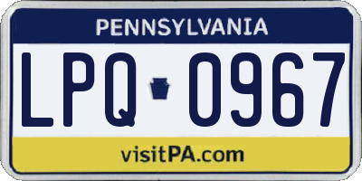 PA license plate LPQ0967