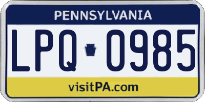 PA license plate LPQ0985