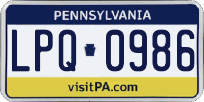 PA license plate LPQ0986