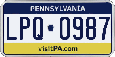 PA license plate LPQ0987