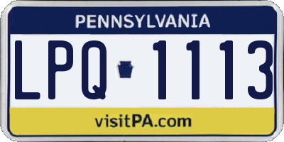 PA license plate LPQ1113