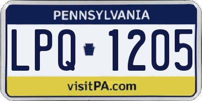 PA license plate LPQ1205