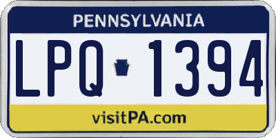 PA license plate LPQ1394