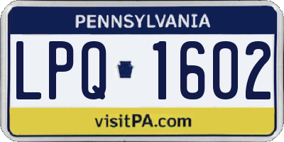 PA license plate LPQ1602