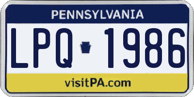 PA license plate LPQ1986