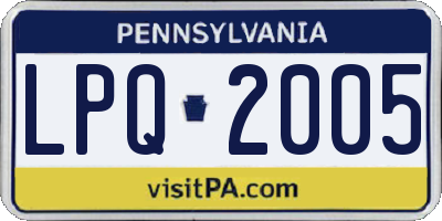 PA license plate LPQ2005