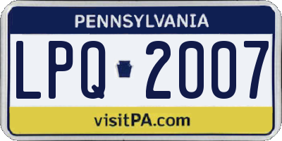 PA license plate LPQ2007