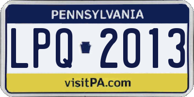 PA license plate LPQ2013