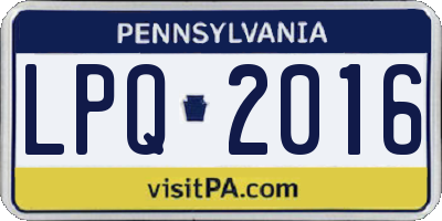PA license plate LPQ2016