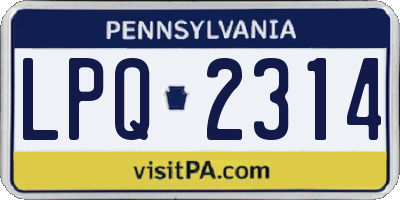 PA license plate LPQ2314