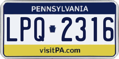 PA license plate LPQ2316