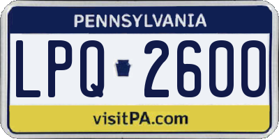 PA license plate LPQ2600
