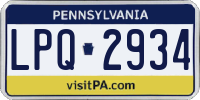 PA license plate LPQ2934