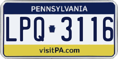 PA license plate LPQ3116
