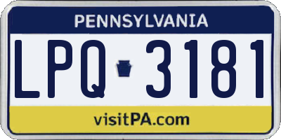 PA license plate LPQ3181