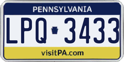 PA license plate LPQ3433