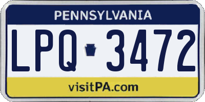 PA license plate LPQ3472