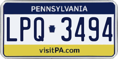 PA license plate LPQ3494