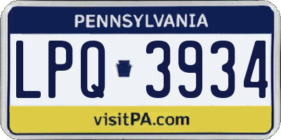 PA license plate LPQ3934