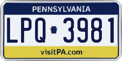 PA license plate LPQ3981