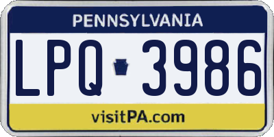 PA license plate LPQ3986