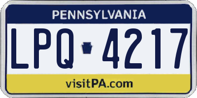 PA license plate LPQ4217