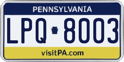 PA license plate LPQ8003