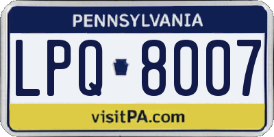 PA license plate LPQ8007