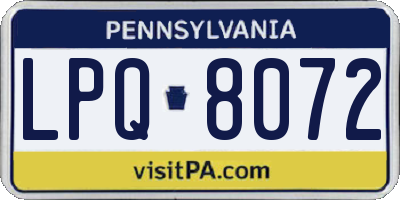 PA license plate LPQ8072