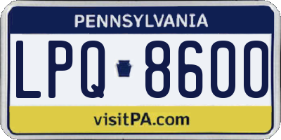 PA license plate LPQ8600