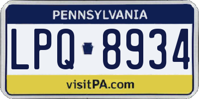 PA license plate LPQ8934