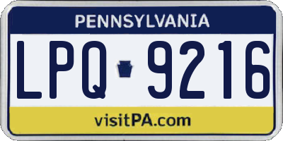 PA license plate LPQ9216